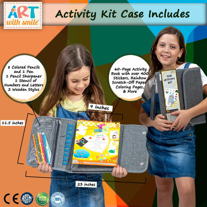 Activity Book for Girls and Boys - Premium Case Includes Large 60-page - 420 Stickers, Rainbow Scratch Papers, Reusable Stickers, Coloring Pencils, Numbers and Letters Stencil - Educational Toys Gift