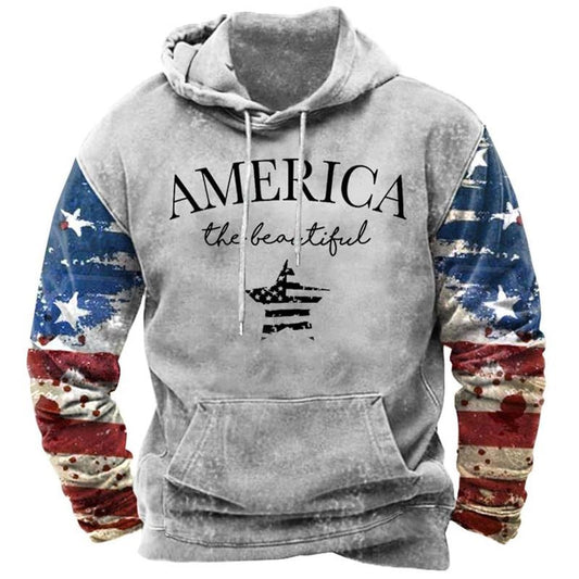 ZOCAVIA American Flag Hoodies for Men Long Sleeve USA Star Graphic Hooded Sweatshirt Mens Pullover Tops for Boys M