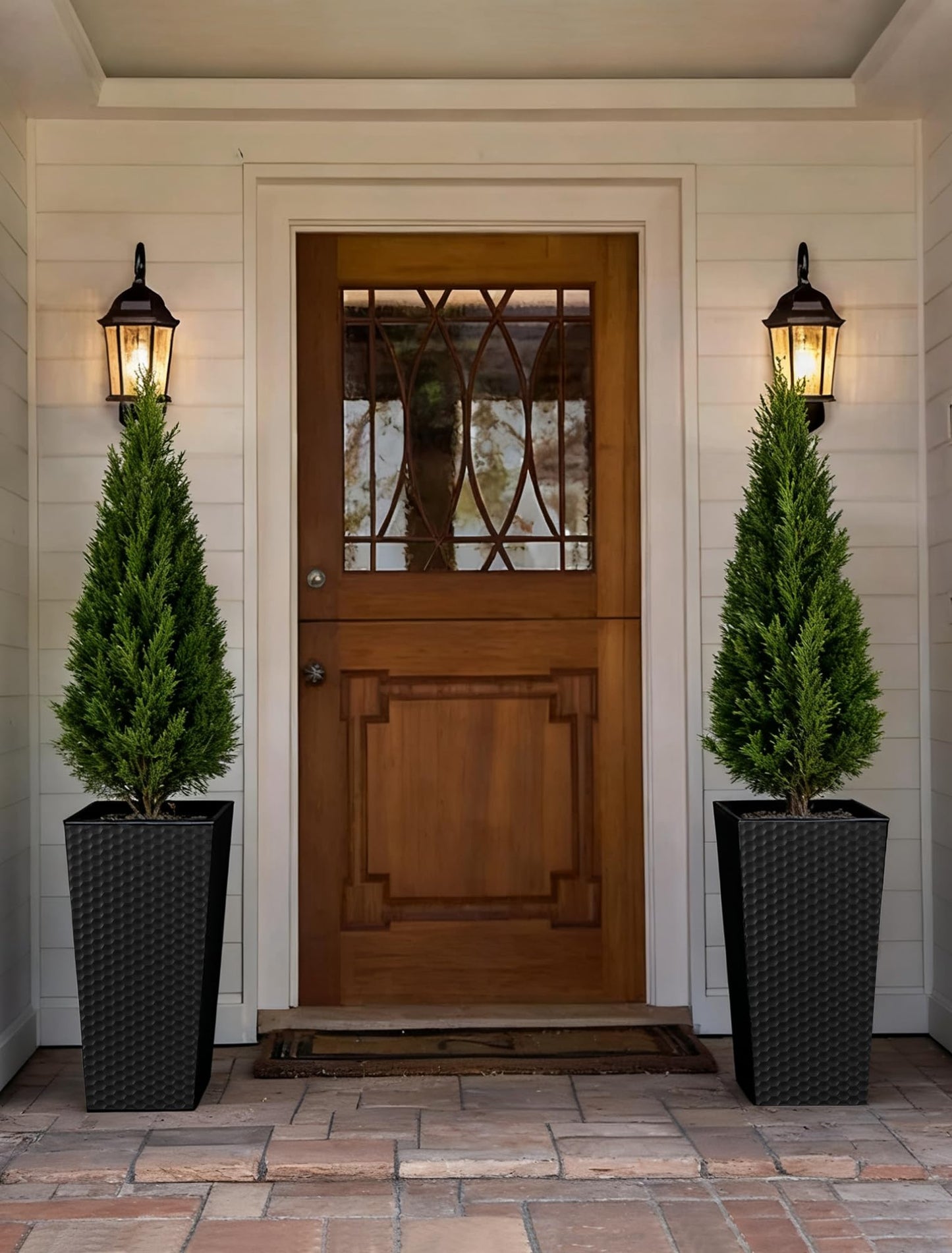 Sziqiqi Tall Planter for Indoor Outdoor: Set of 2 Large 21.6in Metal Taper Plant Pots with Inner Pots - Square Black Flower Pot with Drainage Holes for Outside Front Door Patio Garden Floor