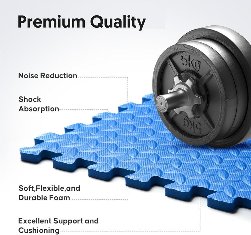 32 Pack Interlocking Foam Exercise Mats - Durable EVA Puzzle Tiles for Home Gym & Kids' Play Areas | Blue, 24 in x 24 in x ½ in