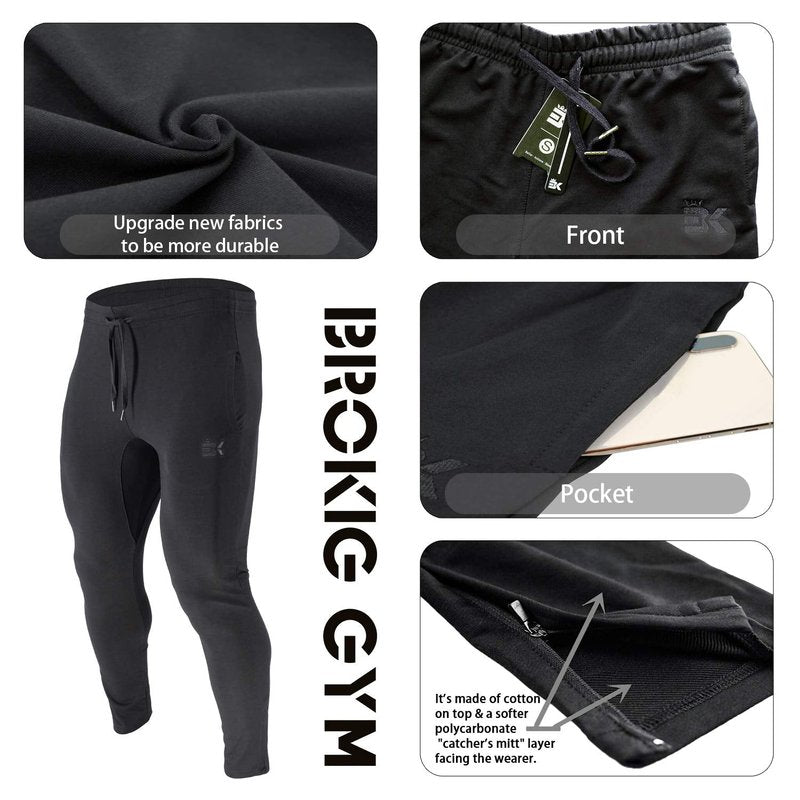 BROKIG Mens Zip Jogger Pants - Casual Gym Fitness Trousers Comfortable Tracksuit Slim Fit Bottoms Sweat Pants with Pockets (Large, Black)