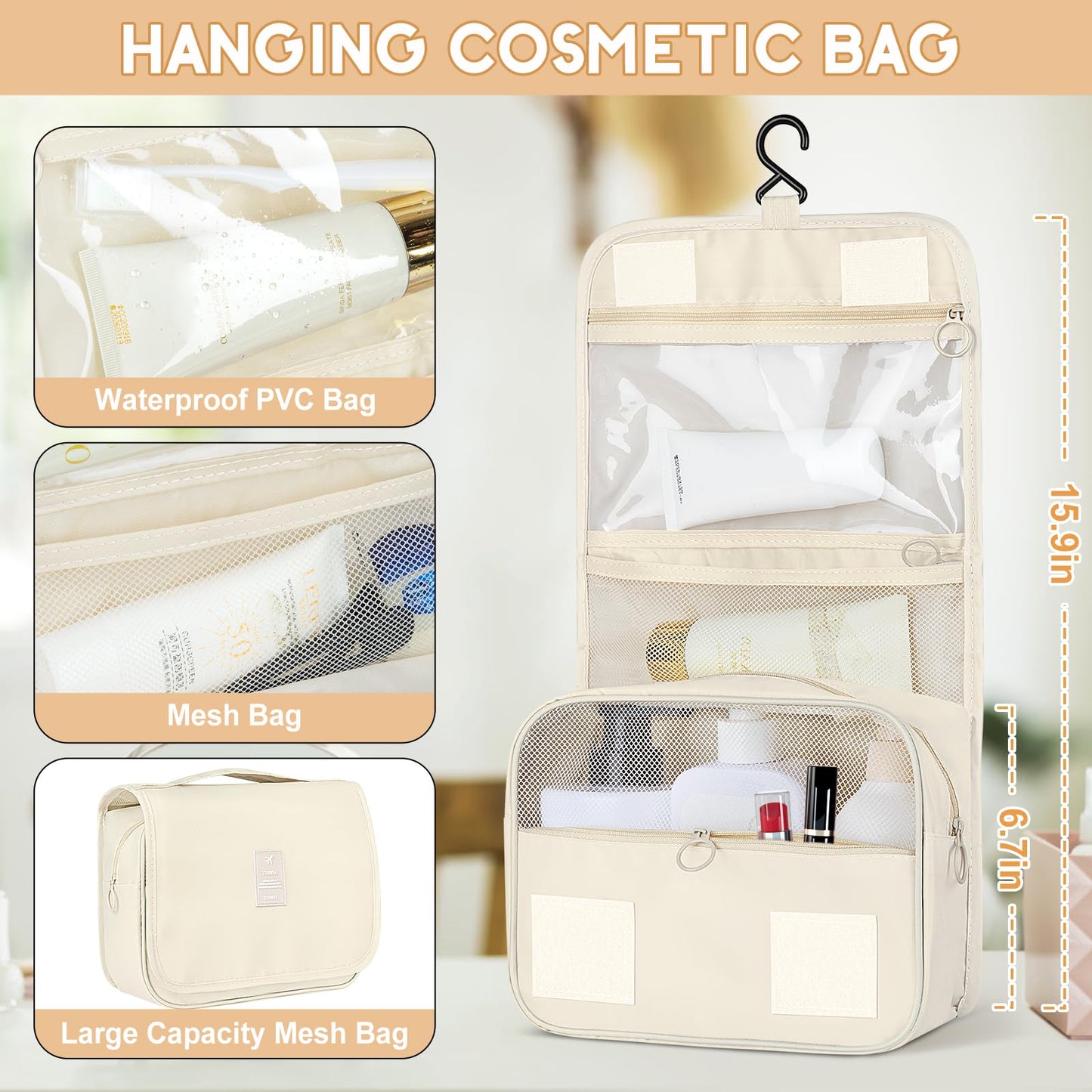 10 Set Packing Cubes for Travel, Luggage Organizer Bags with Hanging Toiletry Bag and Shoe Bag, Travel Packing Cubes for Carry on Suitcase Luggage Accessories Vacation Essentials (Beige)