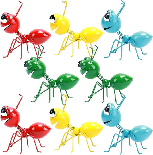 Metal Yard Art Garden Decor for Outside Cute Ants Yard Decorations Outdoor Lawn Ornaments Backyard Gifts for Mom - Set of 8 (4Colorful*2)