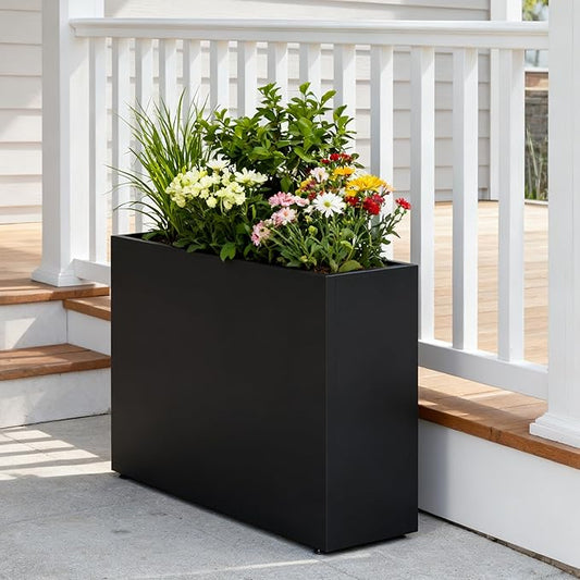 GSK Black Metal Planter Box Sturdy Rectangular Plant Trough 38" L x 10" W x 30" H Insert with Drainage Hole Easy Assembly Indoor Outdoor Sapce Separation Patio Balcony Deck Garden