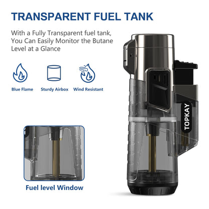 Cigar Lighter Triple Jet Flame Butane Torch Lighters Windproof Butane Refillable Gas Torch Lighters with a Gift Box, 2 Pack (Without Gas)