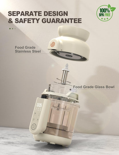 Babynutri Auto Baby Food Maker, Glass Baby Food Mills, Baby Blender & Steamer and Puree Maker with Auto Cooking, Easy Cleaning, Dishwasher Safe, Cook at Home, Touch Screen Control