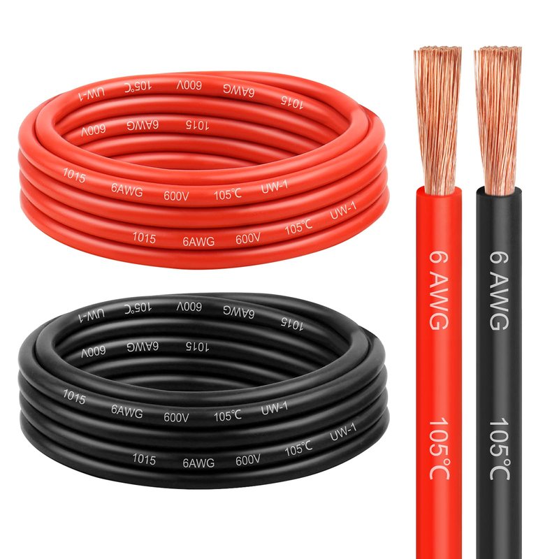 6 Gauge Wire 10 Feet, 6 AWG Pure Copper Wire, 6AWG Red and Black Oxygen Free Stranded Low Voltage Wire for Solar Panel, Automotive, Audio Auto, LED Lighting, Generator(6 AWG 10FT)