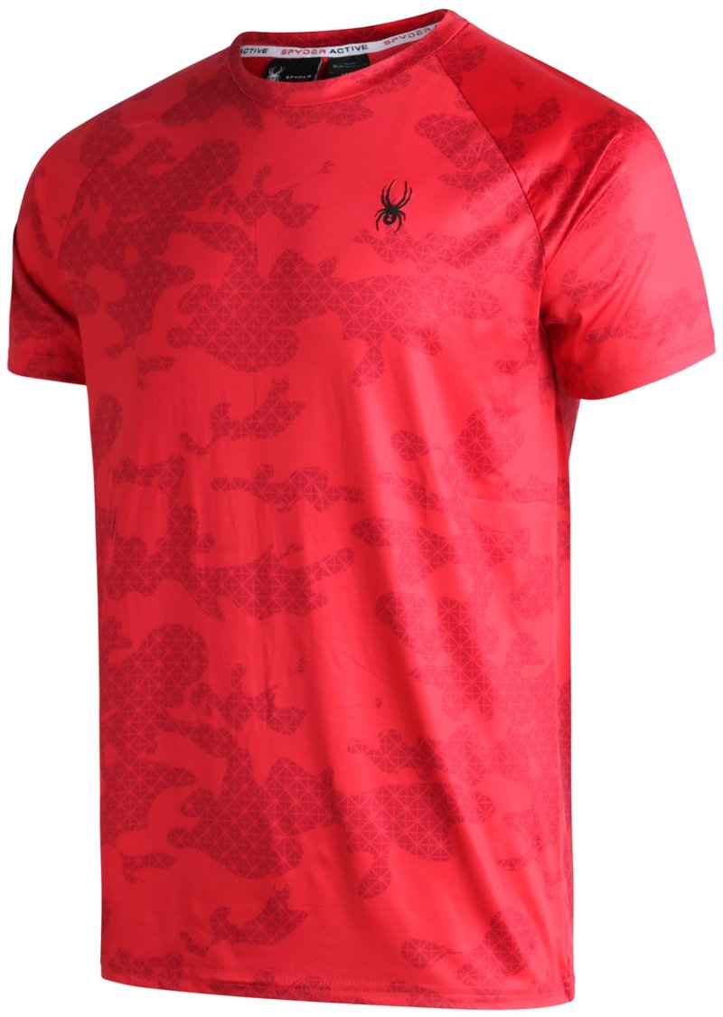 Spyder Mens Active Shirt - Crewneck Dry Fit Mens Workout Shirts Short Sleeve Camo Fitted Athletic Gym Shirts for Men, Size Medium, Spyder Red