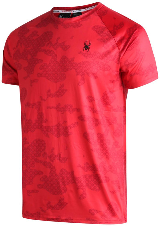 Spyder Mens Active Shirt - Crewneck Dry Fit Mens Workout Shirts Short Sleeve Camo Fitted Athletic Gym Shirts for Men, Size Medium, Spyder Red