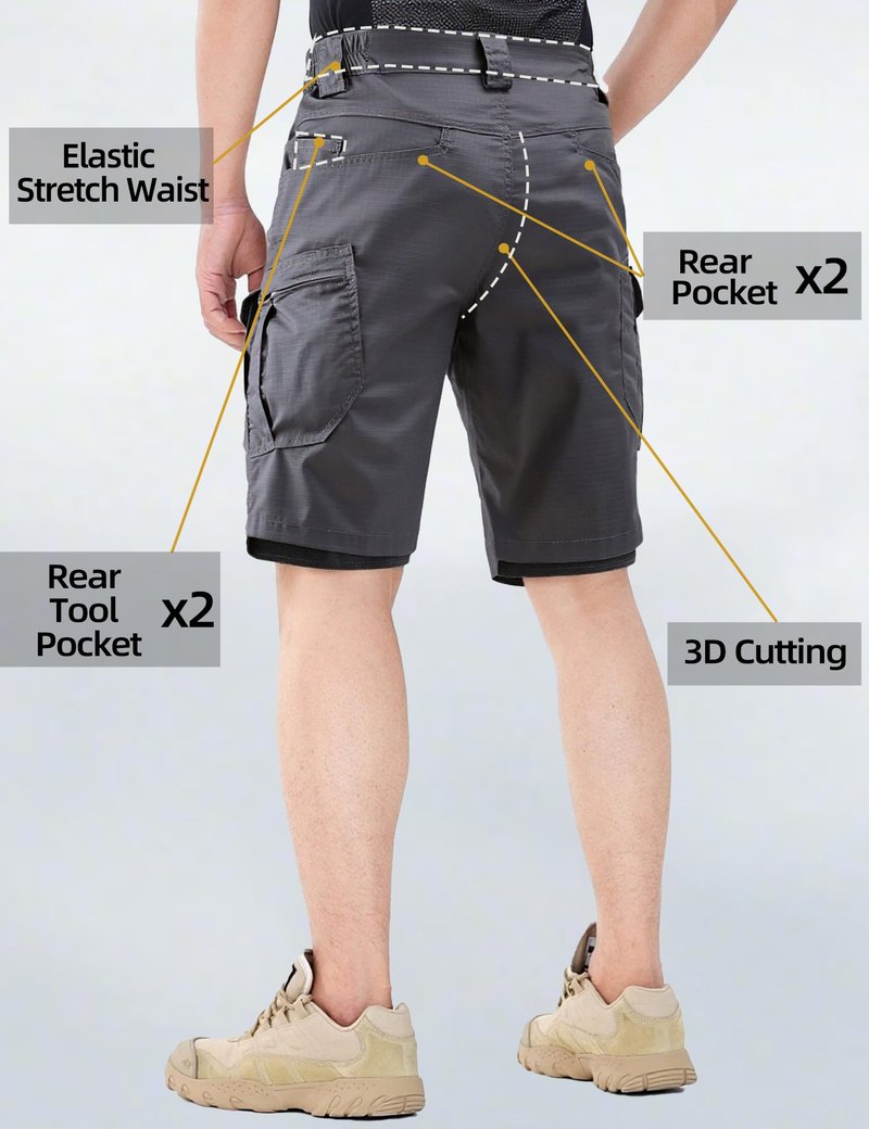 AKHIKING Men's Outdoor Tactical Stretch Cargo Shorts Outdoor Lightweight Ripstop Work Hiking Shorts Grey 38