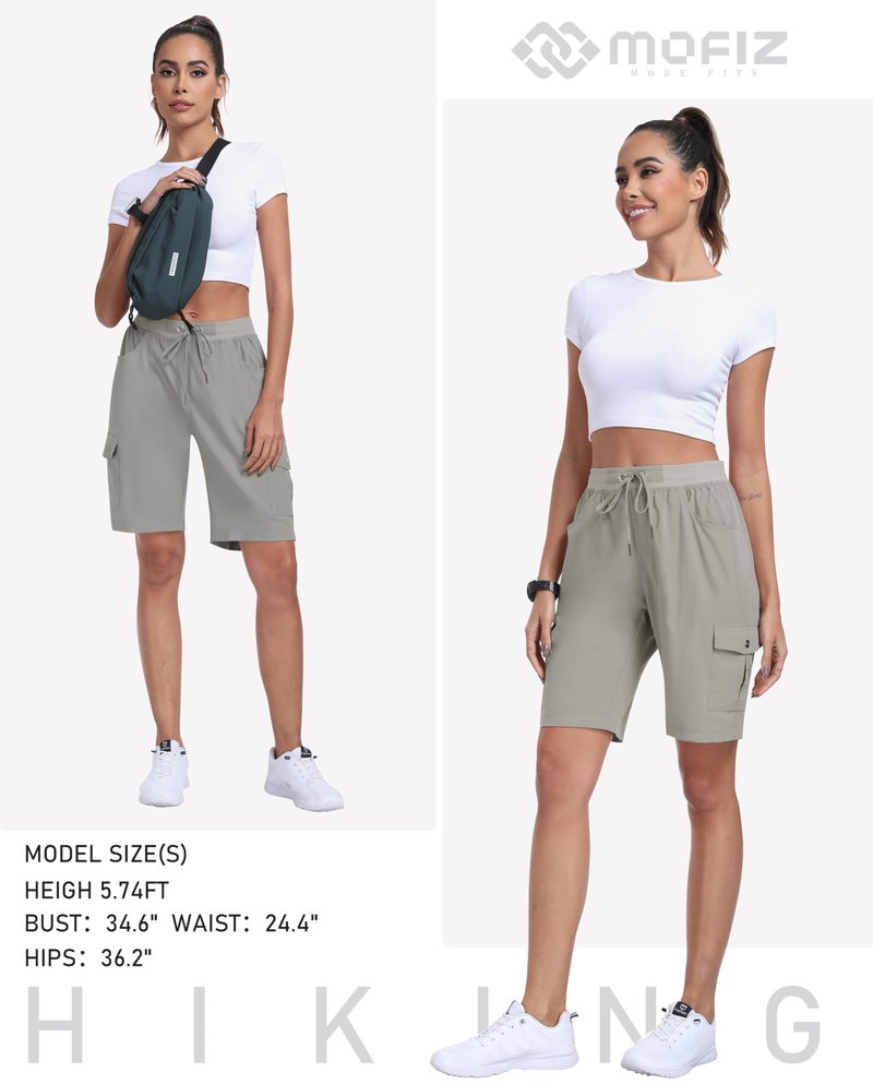 MoFiz Hiking Shorts for Women Quick Dry Athletic Cargo Shorts Lightweight Summer Running Shorts with Pockets Grey Khaki XL