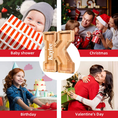 SummiDate Wooden Letter Money Box for Kids, Personalised Piggy Bank for Boys Girls Toddler, Alphabet A Money Banks| Coin Bank Birthday Gift for Kids|Children's Gift(Initial-A)