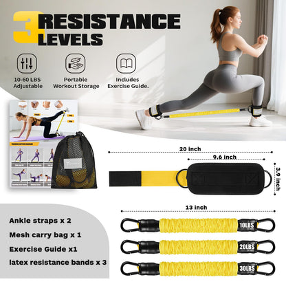 WOQQW Ankle Resistance Bands with Ankle Straps, Ankle Weights Bands for Women, Legs and Glutes Workout Equipment, Home Gym Exercise Equipment for Booty Training, Cable Machine Kickback, Pilates