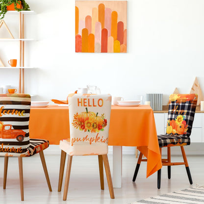 Preboun Fall Chair Covers Set of 6 Thanksgiving Dining Protector Stretch Autumn Pumpkin Truck Maple Leaves Slipcovers Removable Washable for Dining Hotel Party Wedding