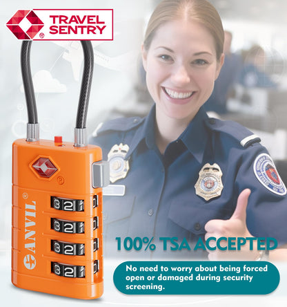 ANVIL 4 Digit Luggage Locks, TSA Locks for Luggage, Advanced TSA008 core, Alert Indicator for Your Travel Lock, Suitcase Lock. (2, Orange)