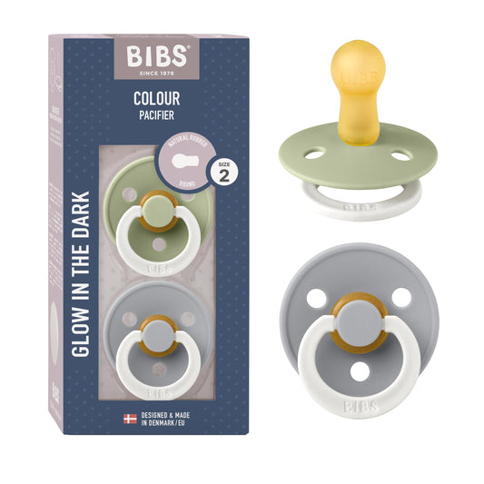 Bibs Pacifiers | Natural Rubber Baby Pacifier | Set of 2 BPA-Free Soothers | Made in Denmark | Sage Night/Cloud Night | Size 6-18 Months