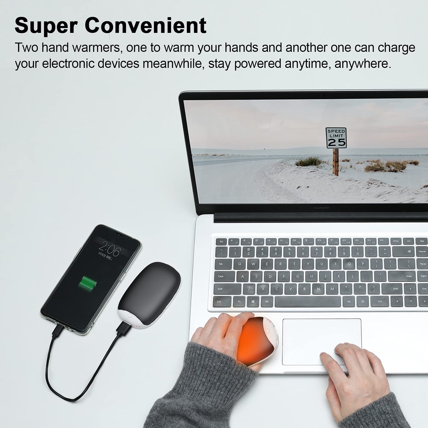 2 Pack Hand Warmers Rechargeable, 8000mAh Electric Portable Pocket Hand Warmer/Power Bank, Great for Outdoor Sports, Hunting, Golf, Camping, Warm Gifts for Women, Men (Dark Black)