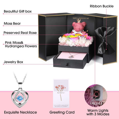 ADDWel Preserved Real Rainbow Rose with Sterling Silver Necklace Gift Set - Romantic Valentines Day Gifts for Wife, Girlfriend - Eternal Flowers Gifts for Anniversary, Birthday