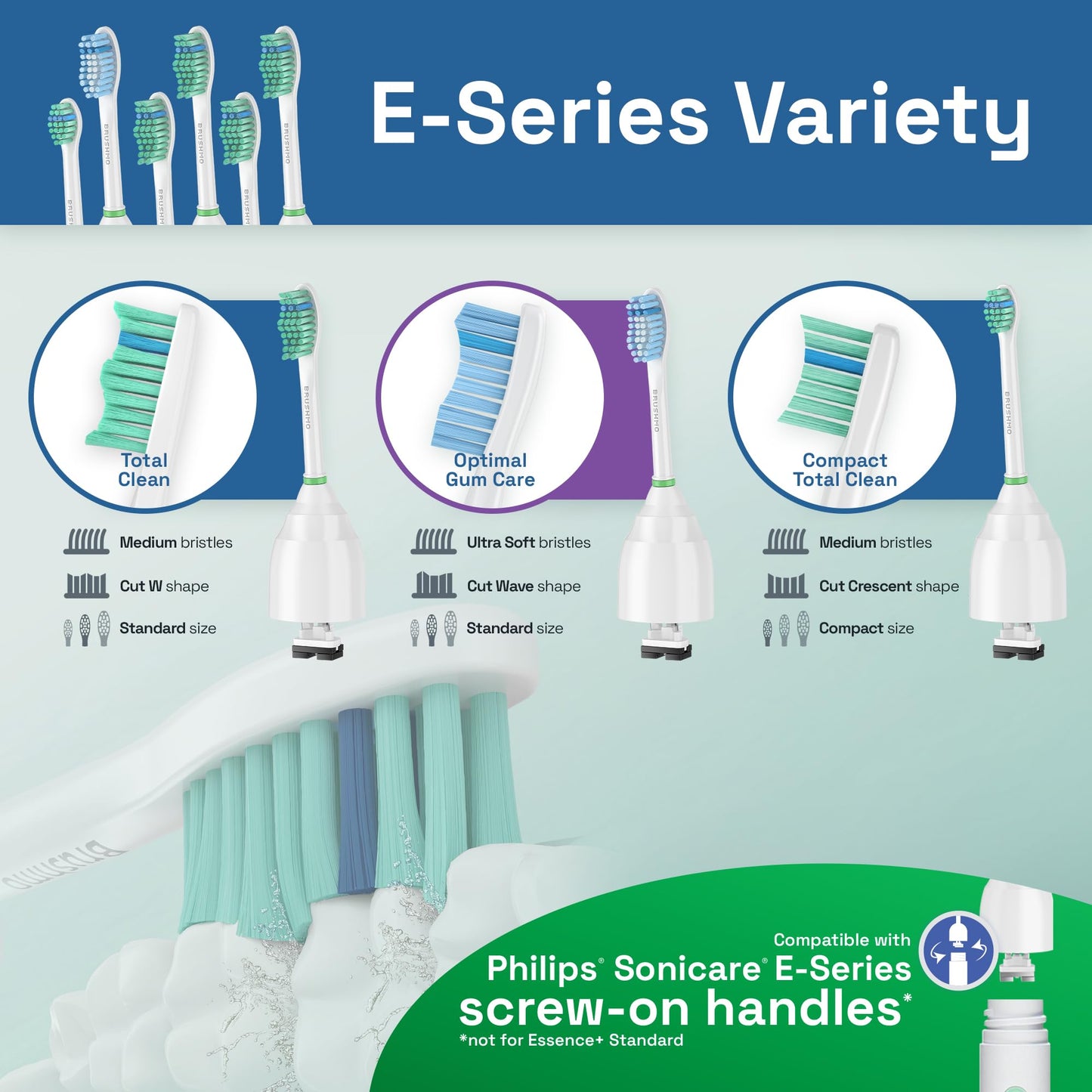Brushmo e-Series Electric Sonic Toothbrush - Rechargeable Screw-On Electronic Tooth Brush for Adults with 3 Modes & Timer - IPX7 Waterproof, Long-Lasting Battery & Wireless Charging Base - White