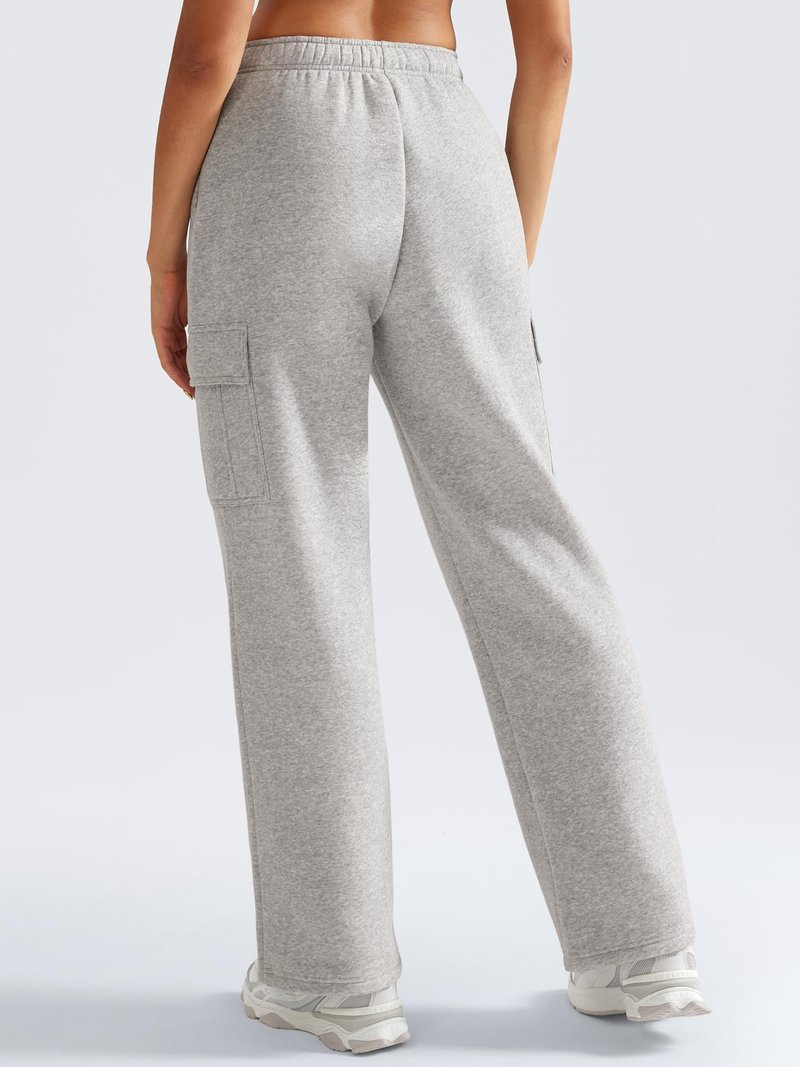 YEOREO Sweatpants Womens Cargo Pants Fleece Lined Wide Leg Joggers Baggy Drawstring Nairi Sweat Pants with Pockets Slate Gray M