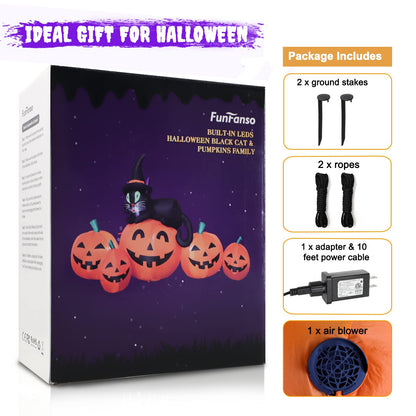 5FT Halloween Inflatable Pumpkin Outdoor Decoration, Lighted Blow Up Yard Decor, 5PCS Pumpkins with Witch’s Black Cat Built-in LED Lights for Balcony Home Holiday Party Lawn Patio Outside Events Prop
