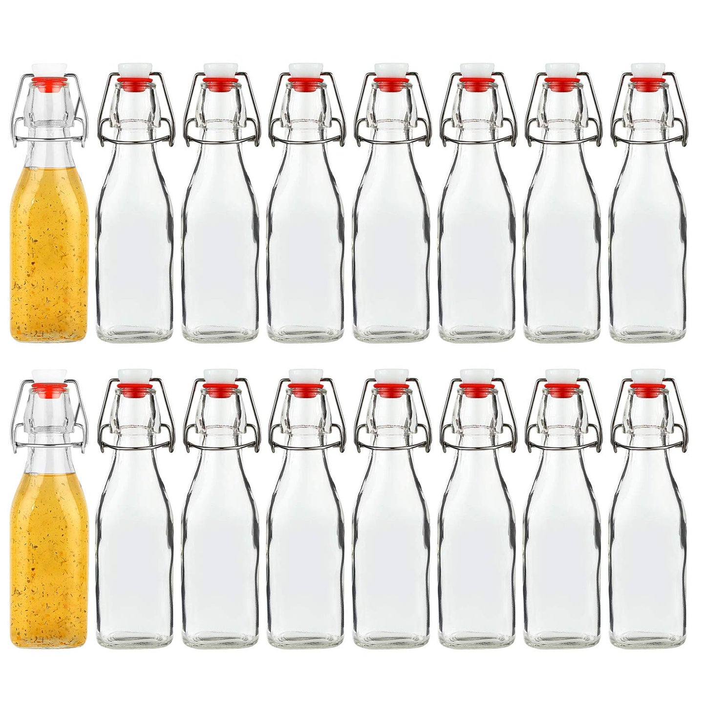 Encheng 8oz Glass Bottles With With Air Tight Lids,Beer Bottles For Home Brewing 250ml,Kombucha Bottles For Beverages,Kefir,Food Storage,Leak Proof,Dishware Safe 16 Pack