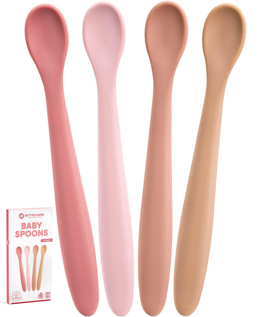 Best Soft Silicone Baby Spoons Dishwasher-Safe Silicone Bendable Baby Feeding Spoon Infant First Stage Silicone Training Spoon, Assorted Colors (Multicolored Matte) (Soft Colors)
