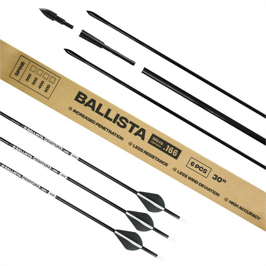 BALLISTA FRACTURA Hunting Micro Diameter Arrows for Compound and Recurve Archery Bow - Carbon 32", OD 6mm, Spine 300-6pcs
