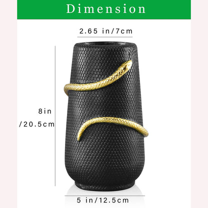 Black Flower Vase Home Decor, Halloween Decor Indoor, Unique Black Vase for Bookshelf Fireplace Bedroom Kitchen Living Room Table Centerpieces Office Desk,Boho Vase, 8" Tall