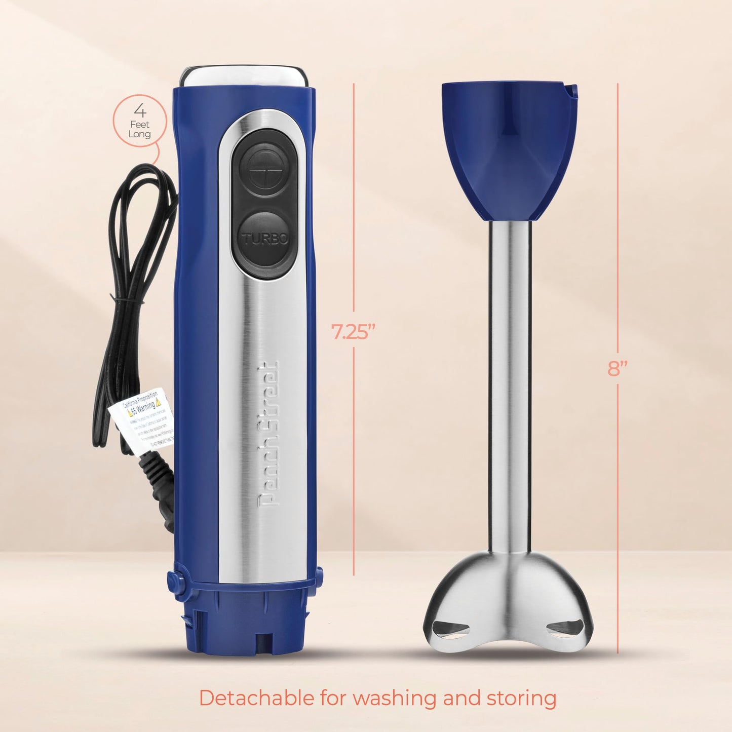 Powerful Immersion Blender, Electric Hand Blender 500 Watt with Turbo Mode, Detachable Base. Handheld Kitchen Gadget Blender Stick for Soup, Smoothie, Puree, Baby Food, 304 Stainless Steel Blades