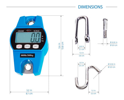 Digital Hanging Scale 660 LB 300 KG - Professional Heavy Duty Waterproof Fish Scale - Portable Durable Crane Scale for Luggage Weight Suitcase Hunting Farm Bike Bow Fish Weight Fishing Scale