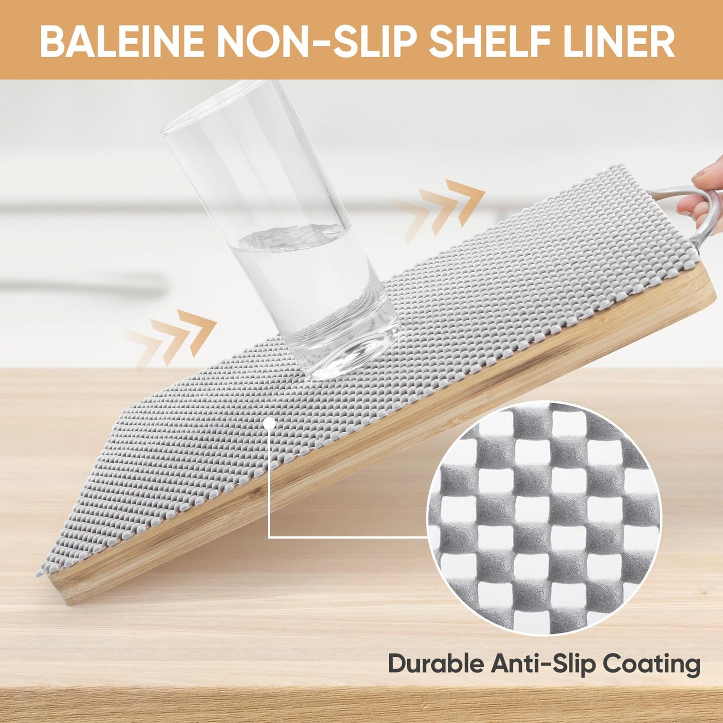 BALEINE Cabinet Liner, Drawer and Shelf Liner for Kitchen Cabinets Non-Adhesive, Non-Slip Protect Desks, Cupboard, Drawers, Shelves, Tableware (12 in x 20 Ft, Gray)