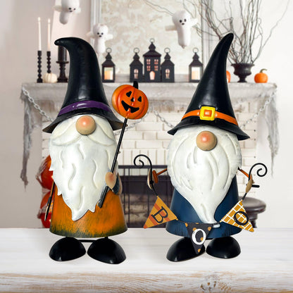 HONGLAND Halloween Gnomes Yard Art - Metal Gnome Statue Garden Decor- 3D Spring Gnome Halloween Decorations - Ghost Pumpkin Decor- Thanksgiving for Mom, Lawn Patio Yard Garden Decor