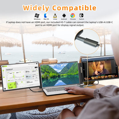 Laptop Screen Extender - Ultra-Thin 1.3lbs 14" FHD IPS Dual Portable Monitor Extension for Laptop, Attachment Plug & Play for 13-17" Laptops, Second Extra Travel Display for Windows/Mac/Android