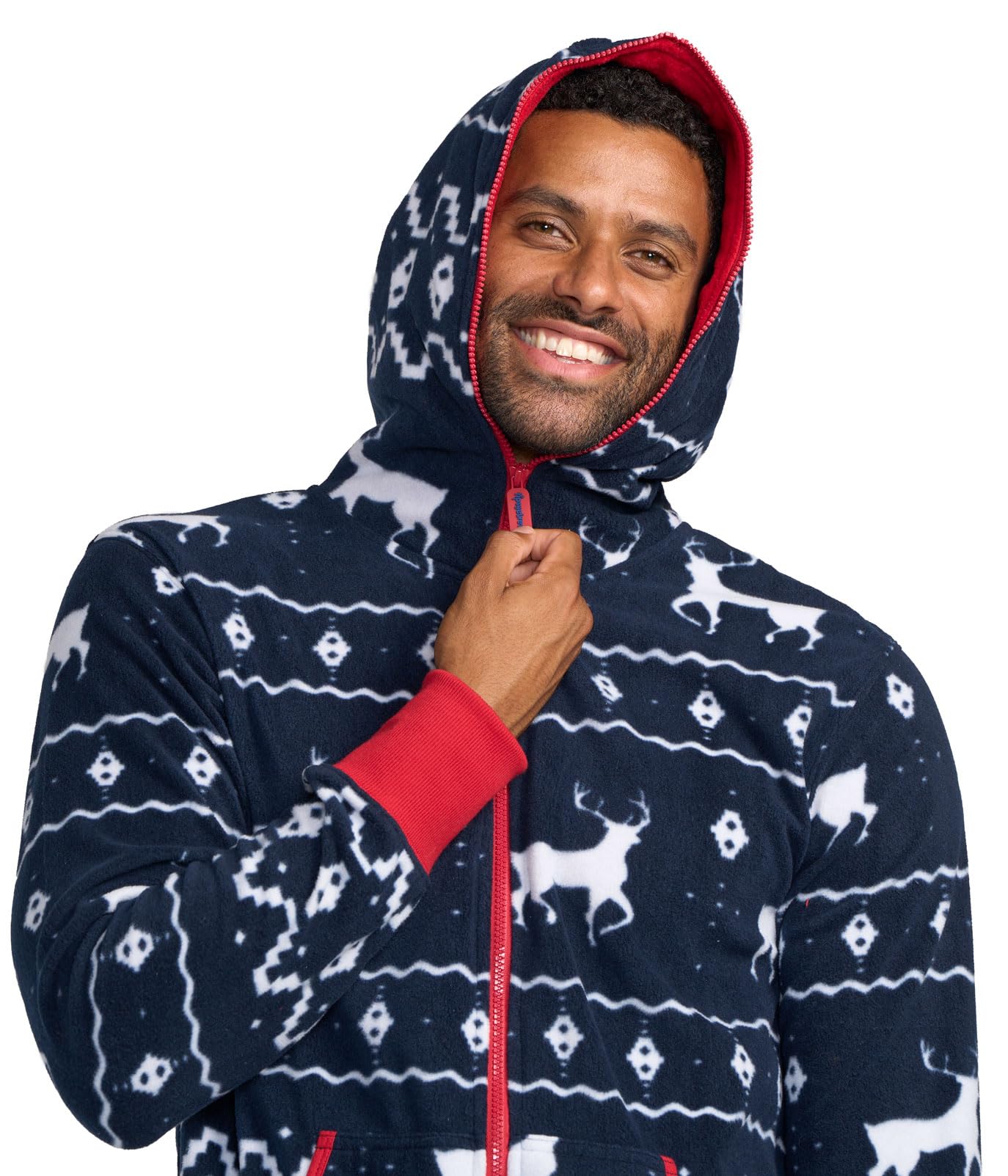 Tipsy Elves Blue Fair Isle Men's Pajamas Ugly Christmas Sweater Jumpsuit Navy Blue Large