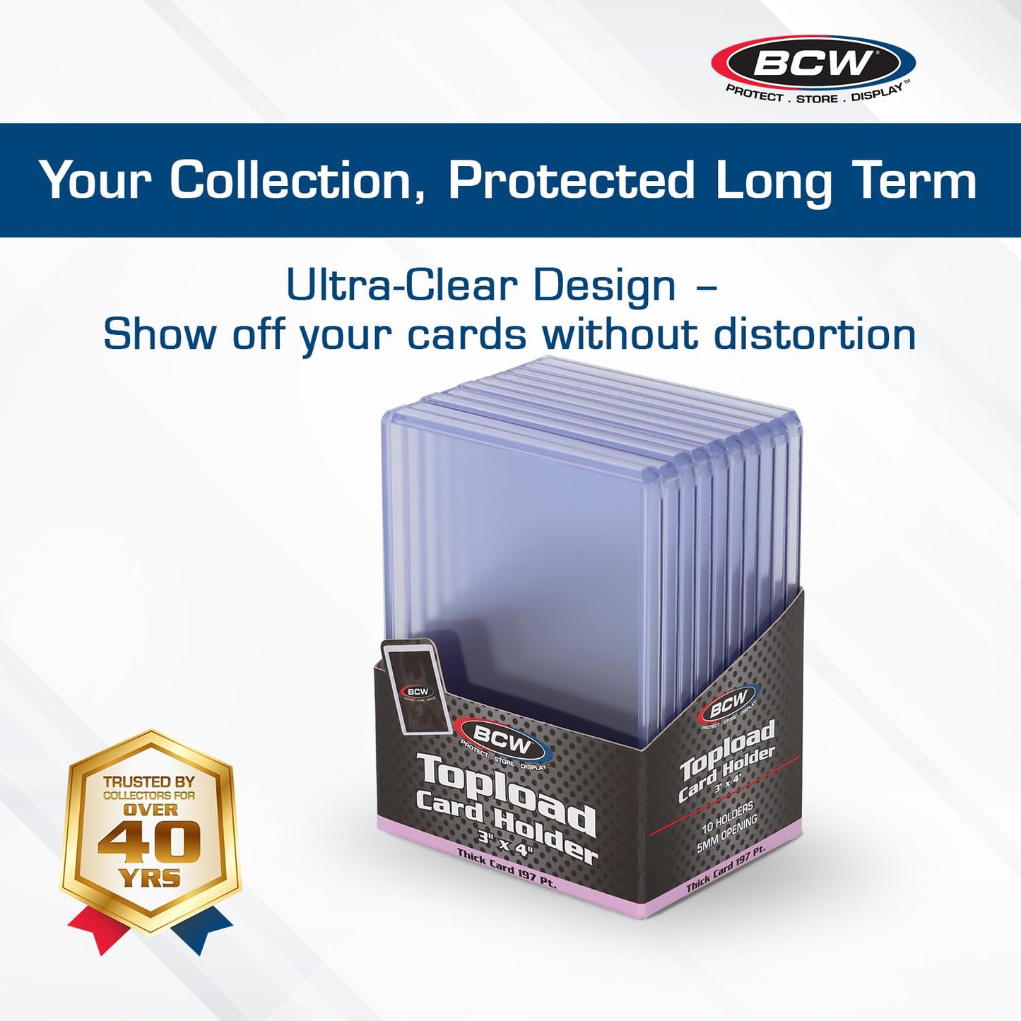 BCW 197 PT. Thick Card Topload Holder - Pack of 10 | Durable Rigid PVC Toploader | Toploaders for Memorabilia, Jersey, Patch, and Relic Cards | Ideal for Collectors and Hobbyists