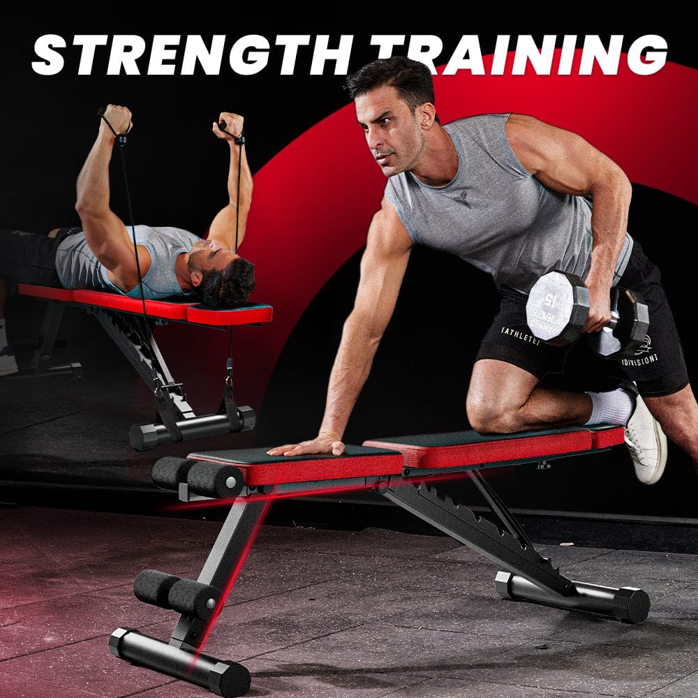 Adjustable Weight Bench, Workout Bench with Adjustable Headrest for Full Body Workout, Fast Folding 660LBS Stable Weight Bench for Men Women Versatile Workouts and Workout Bench for Home Gym (Black)