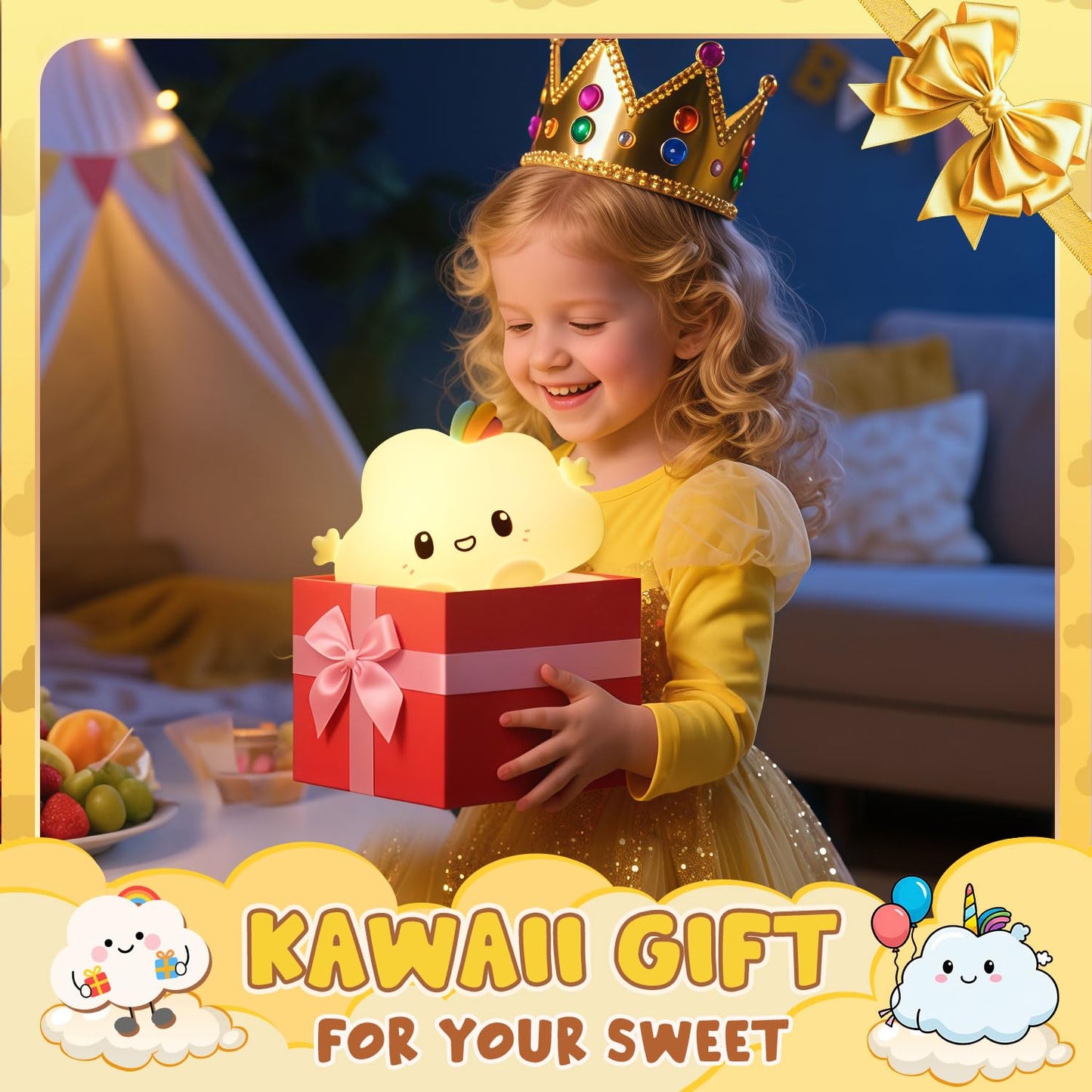 One Fire Baby Night Light Kids, 16 Colours+Remote Control+Silicone+Dimmable+12H Use Kids Night Light, Bedroom Lamp Girls Bedroom Accessories Cloud Gifts for Girls Kawaii Baby Gifts 0-6 Months