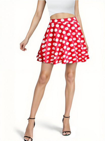 PUKAVT Women's Basic Casual Skirts A-Line Mini Flared Stretchy Skater Party Skirt Red White Dot Medium