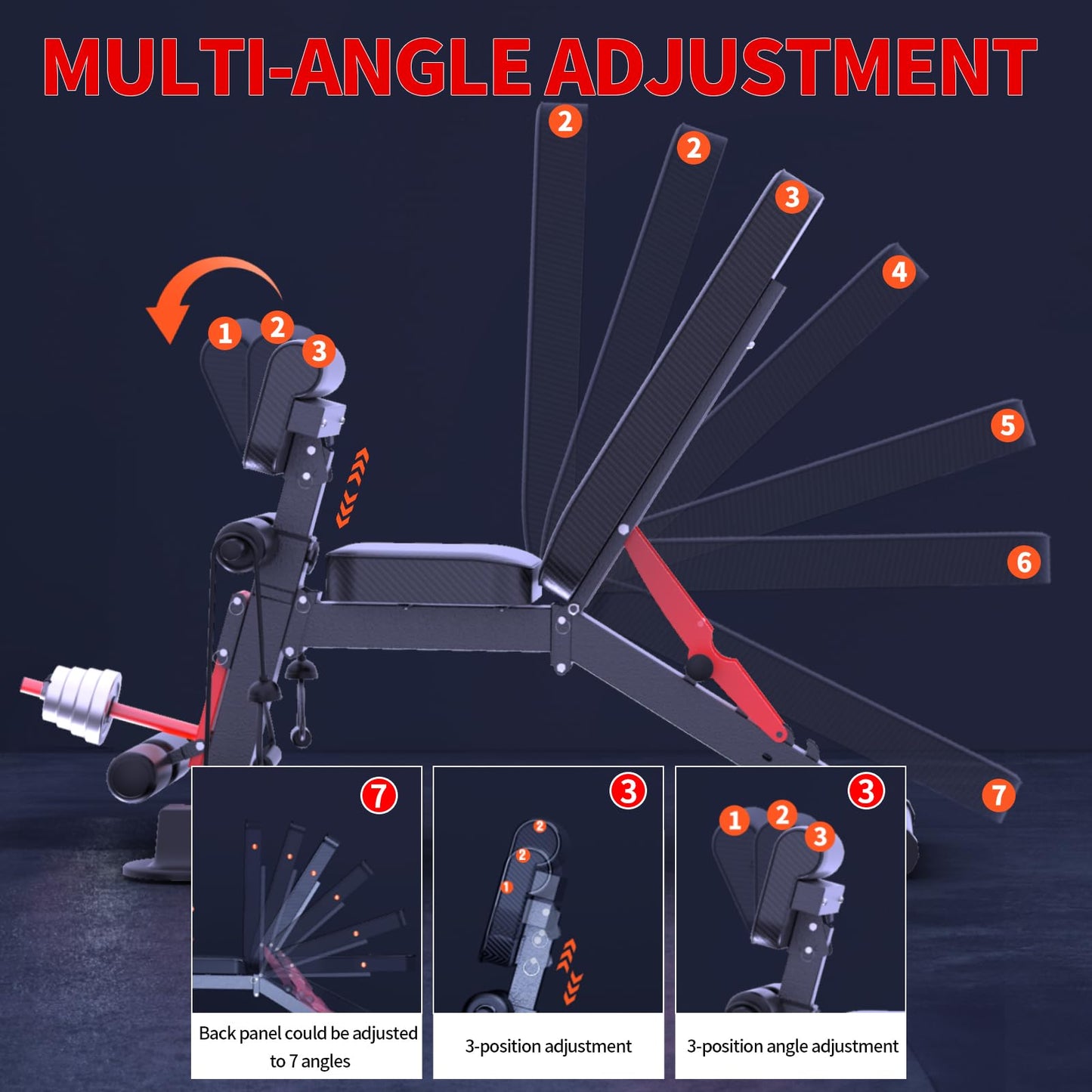 Adjustable Weight Bench,Utility Workout Bench Foldable Incline Decline Benches for Home Gym Full Body Workout,Load 600LBS