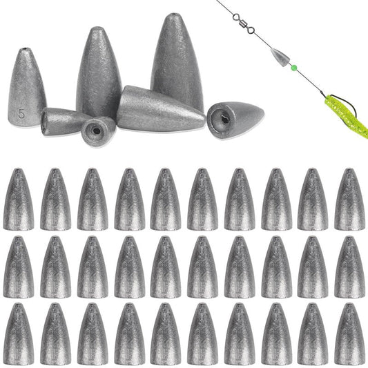 Fishing Weights Bullet Sinkers Shot Casting Bullet Worm Weights for Bass Fishing Carolina Rig Texas Rig Freshwater Saltwater, 30pcs 1/8oz