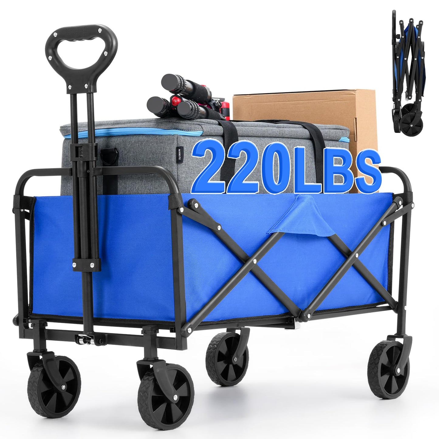 EVLIQUIL Collapsible Foldable Wagon,Wagons Carts Foldable with Wheels,Utility Grocery Folding Beach Wagon for Sand Garden Sports Shopping Outdoor(Lake Blue).