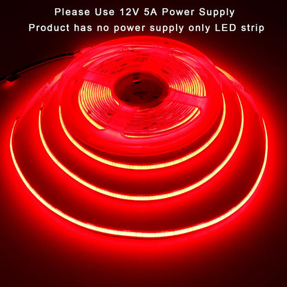 TOPAI 12V COB LED Strip Lights 5M Red IP65 Outdoor Waterproof Dotless Self Adhesive 480LEDs/M High Density Cuttable Flexible for Cabinet Home Car DIY Lighting Projects