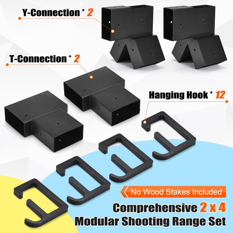 GADFISH 2 X 4 Steel Target Stand Brackets, Modular Shooting Target Hanger, Shooting Target Holders, Heavy Duty Y & T Brackets with 12 Hanger Hooks for DIY Shooting Outdoor Range(Only Brackets)