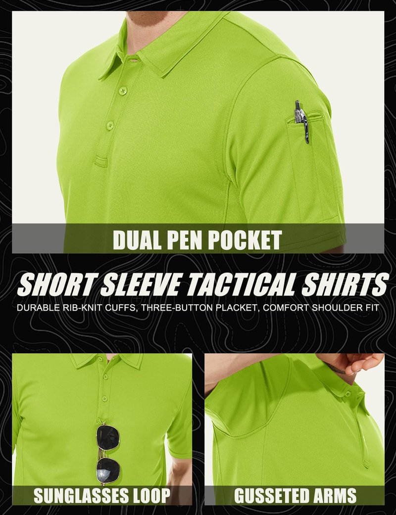 MAGCOMSEN Polo Shirts for Men Dry Fit Golf Shirts Quick Dry Work Polo Shirts Summer Shirts Fluorescent Green S