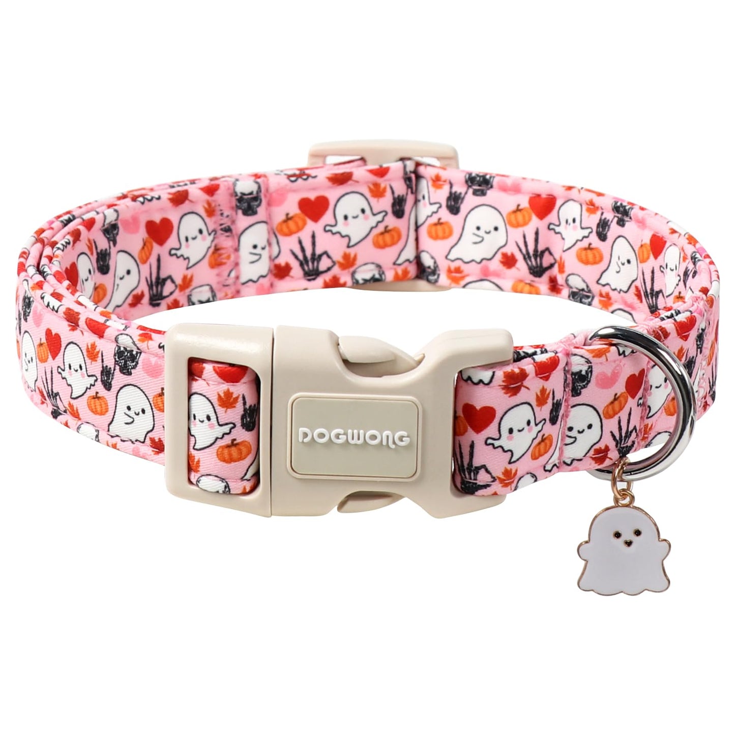 DOGWONG Halloween Dog Collar, Pink Halloween Dog Collar Adjustable Soft Cute Ghost Girl Pet Dog Collars Cute Puppy Necklace for Small Medium Large Dogs