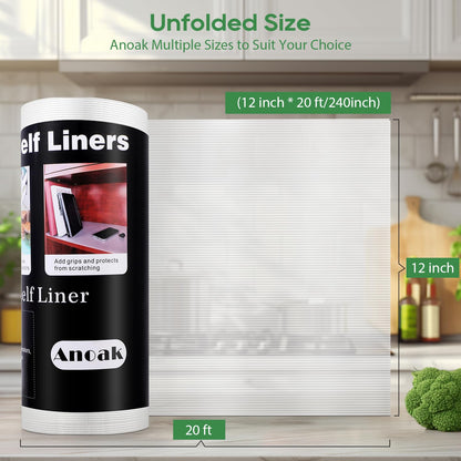 Anoak Shelf Liner Cabinet Liner, Non Adhesive Drawer Liner, Washable 12 Inch x 20 FT(240 Inch) Waterproof Durable Non-Slip Shelf Liners for Kitchen, Drawer, Refrigerator