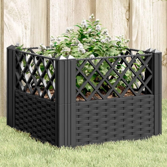 VGLQNRPT Modular Garden Planter Box 17.1 Inch Square Raised Bed for Vegetables Flowers Herbs Durable Rattan Look Outdoor Container Black