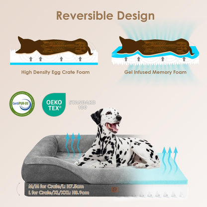 EHEYCIGA Memory Foam Dog Beds Large, Orthopedic Dog Beds Sofa with Sides and Waterproof Liner, Pet Couch with Washable Removable Cover and Non-Slip Bottom, 91x68x17cm, Dark Grey