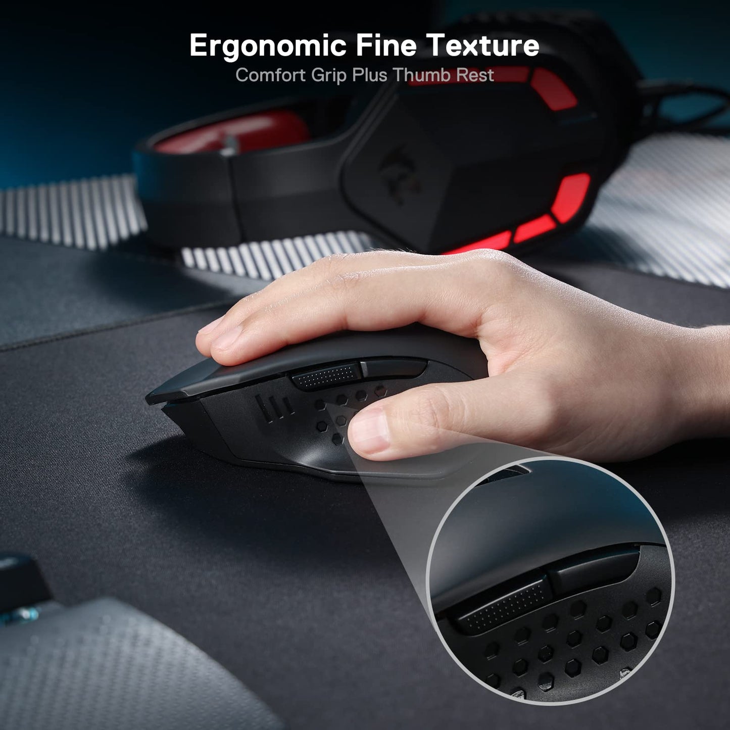 Redragon M656 Gainer Wireless Gaming Mouse, 4000 DPI 2.4Ghz Wireless Mouse w/ 5 DPI Levels, 7 Macro Buttons, Red LED Backlit & Pro Software/Drive Supported, for PC/Mac/Laptop